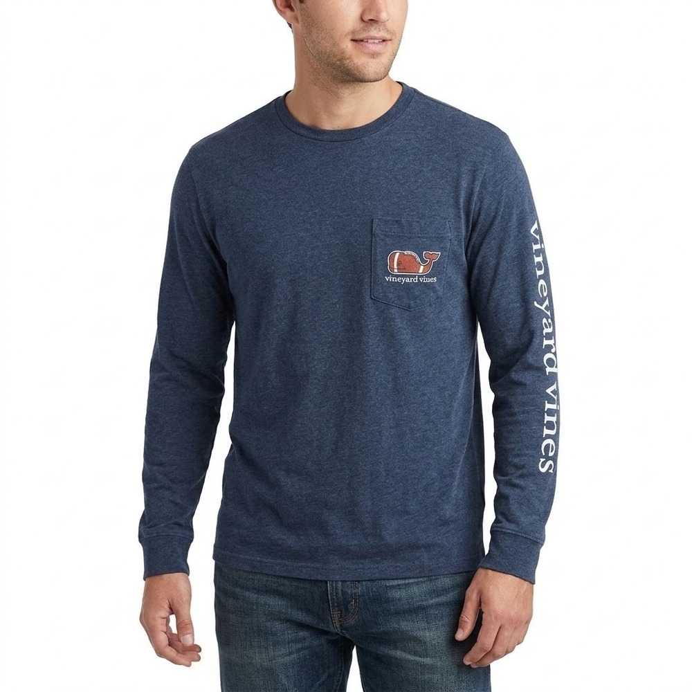 Vineyard Vines Shirt Unisex Small Navy Blue Graphic Football Neck Activewear